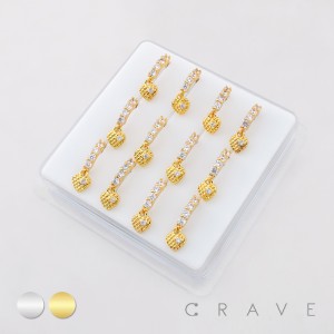 12PCS OF MULTI CZ DANGLING HEART 316L SURGICAL STEEL NOSE HOOP O-RING BOX